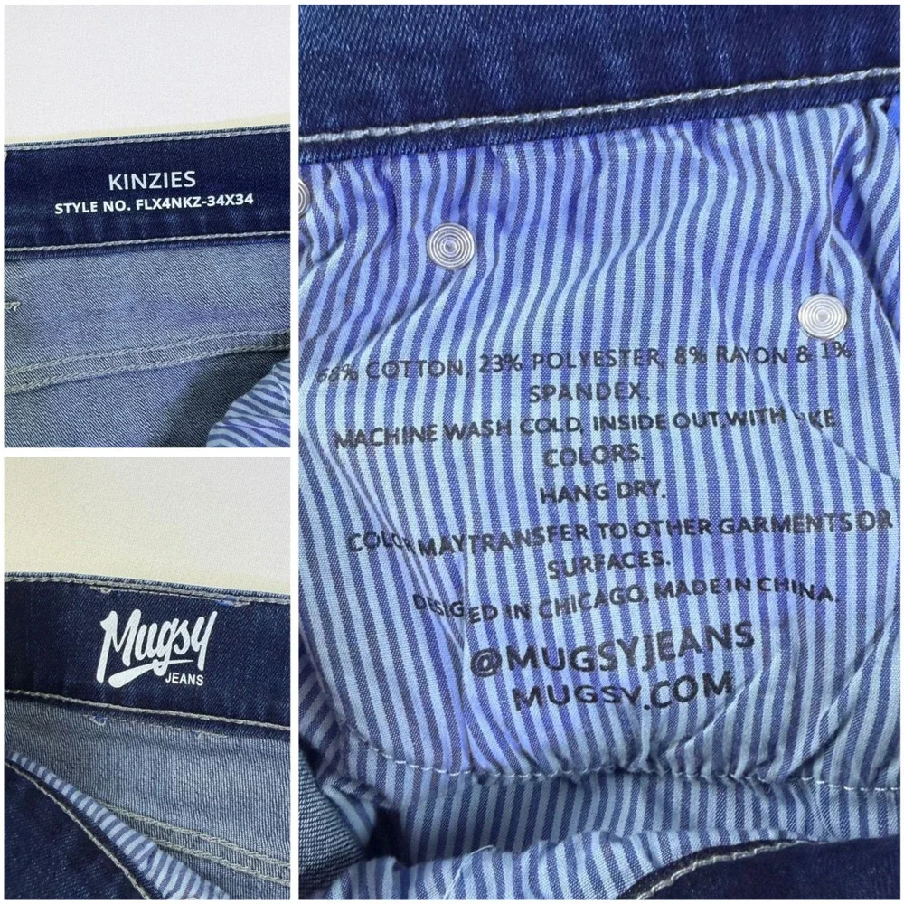 Mugsy Kinzies Dark Wash Stretch Denim Jeans Blue FLX4NKZ-34X34 Mens‎ 34x34